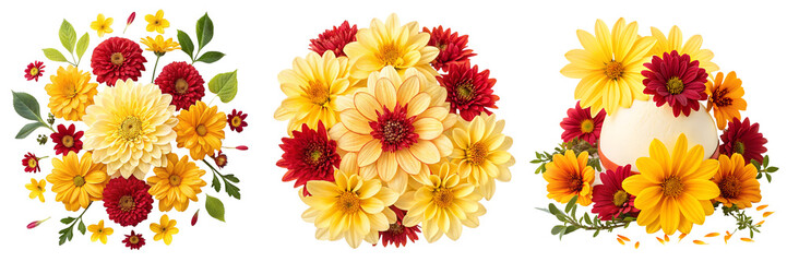 Obraz premium Set of surrounded by yellow and red flowers isolated on a transparent background