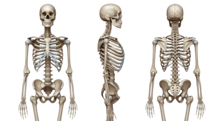 Human skeleton front side and back views transparent background cutout png