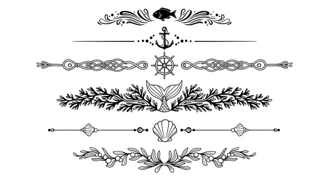 Set of nautical themed decorative dividers and borders with marine elements.