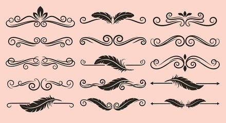 Elegant Decorative Dividers and Ornate Flourishes with Feather Accents.