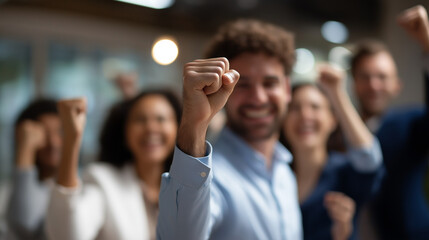 Faceless group of diverse business people celebrating defocused meeting room background LGBT inclusive successful achievement award ceremony office workplace corporate
