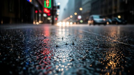 Rainy City Street - Reflections and Urban Atmosphere.