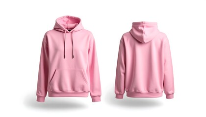Pink hoodie sweatshirt mockup from front and back view for a new fashion clothing catalog or apparel design collection