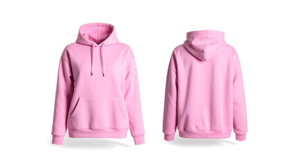 Hoodie mockup design for a catalog collection. Front and back view of a pink sweatshirt, ideal for fashion and apparel