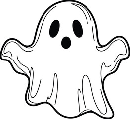 Funny transparent phantom character vector art in a simple doodle style, great for use in kids' designs, holiday invitations, and scary themed projects.