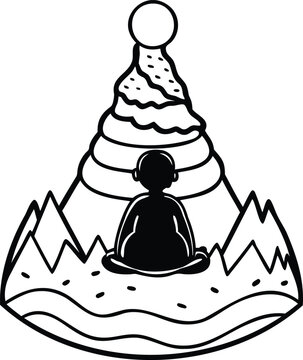Vector illustration of Hindu god Ganesha silhouette sitting in yoga lotus position symbolizing peace, relaxation, and spiritual health