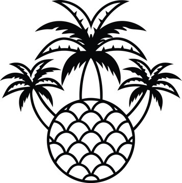 A fresh, isolated tropical pineapple fruit and palm tree vector illustration for a healthy summer beach island diet