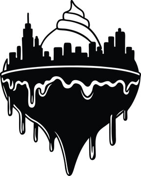 A vector illustration of the Chicago skyline silhouette captures the architecture and towers of the urban cityscape at night