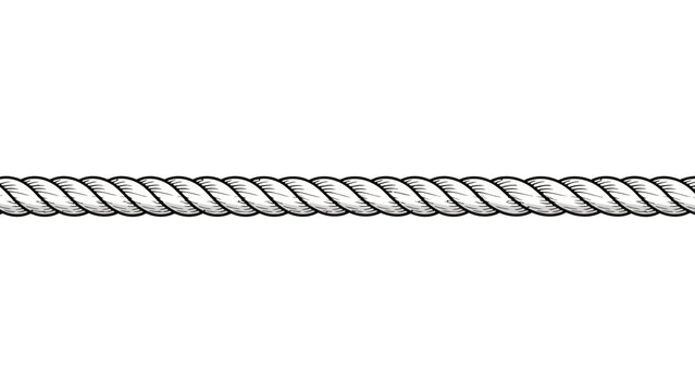 A white rope with black outline against a white background
