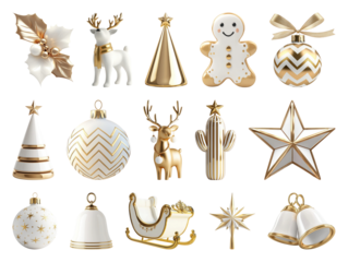 PNG Elegant gold Christmas decorations collection, element set on transparent background