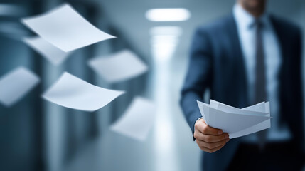 Digital document flow conceptual representation defocused traversing network, faceless data transfer, information visualization detail, blurred exchange background, network concept