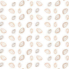 Seamless pattern of coffee bean made of colorful brown strokes. 