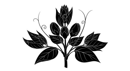 Elegant botanical illustration of a flowering plant with leaves and buds.