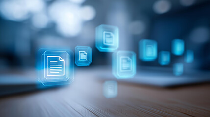 Enterprise content management ECM digital defocused asset DAM, faceless document imaging, workflow visualization detail, blurred records background, management concept, archiving i