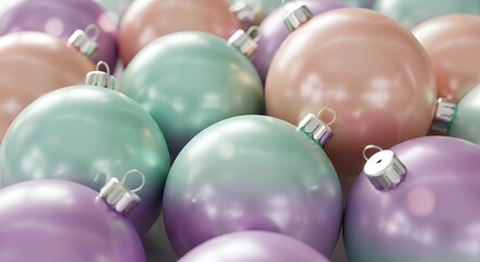Pastel christmas ornaments in soft focus create a festive holiday background