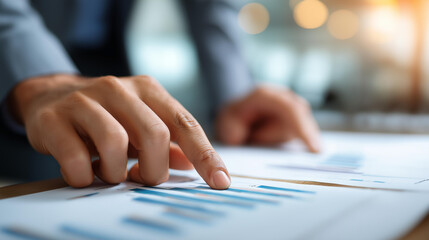 Business teamwork hands with paperwork defocused graphs planning, faceless collaboration meeting, annual visualization detail, blurred office background, strategy concept, analytic