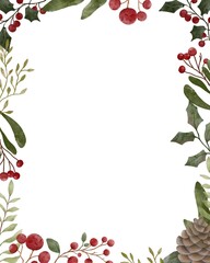 Merry Christmas and Happy new year template. Design for card, greetings, invitation. Berries, leaves