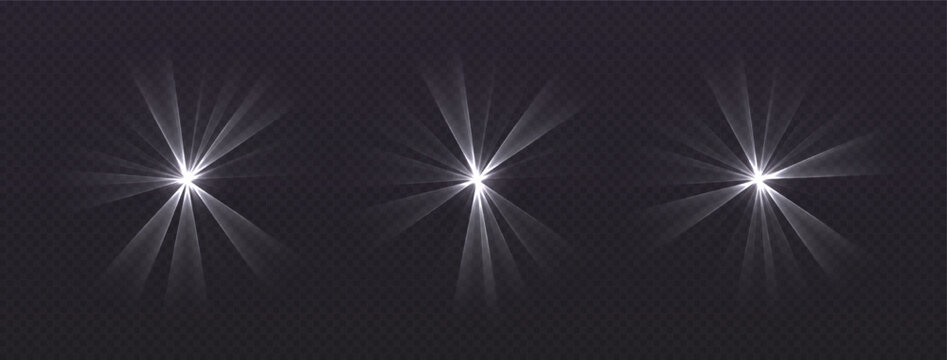 Party laser beams, white disco show spotlights, concert stage lights. Glowing show lasers. Magic rays for a dance party. Vector illustration.