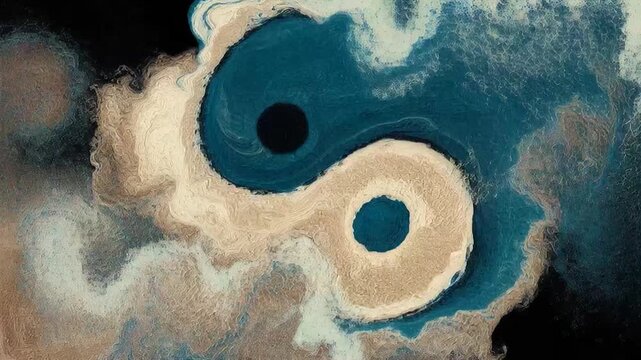 Yin yang abstract swirl blue beige black texture fluid balance symbol tranquil harmony swirling paint marble texture cosmic wave duality theme fluid motion smoke effect sand tone water theme evokes
