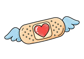 Healing heart with wings, love and care concept