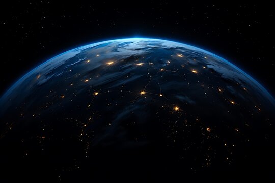 Earth from space at night displaying illuminated city networks - Powered by Adobe