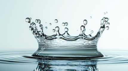 Milk droplet impact creating perfect liquid crown splash with suspended droplets against clean background professional high-speed photography capture