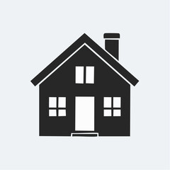 Black minimalist vector icon of a modern house, featuring clean geometric lines and simple architectural shapes suitable for branding and UI design