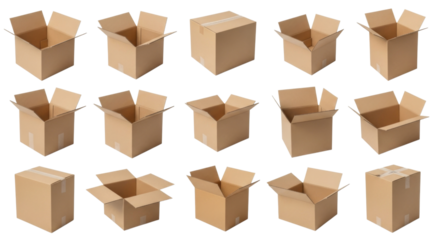 Collection of cardboard boxes transparent background cutout png