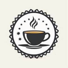 Retro-style vector illustration of a steaming hot coffee cup, featuring bold vintage lines and classic caf&eacute; aesthetics for nostalgic design themes