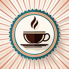 Retro-style vector illustration of a steaming hot coffee cup, featuring bold vintage lines and classic caf&eacute; aesthetics for nostalgic design themes