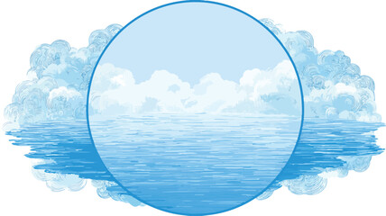 Blue Circle with Clouds and Circle of Water Vector - Professional Stock Image