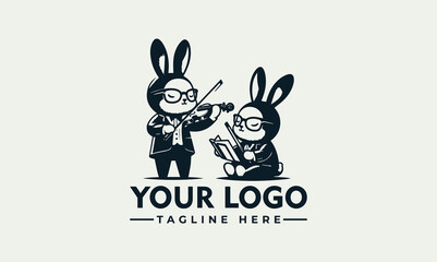 Cartoon Bunnies Musicians Vector Logo Design Playful and Unique Mascot for Your Brand