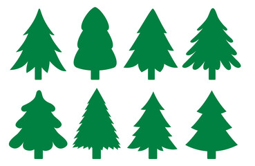 Set of silhouettes of Christmas trees isolated on the background. Vector New Year and Christmas illustrations.