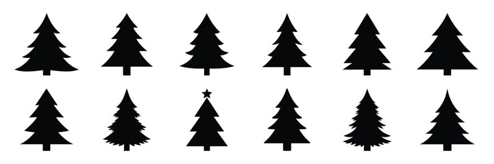 christmas tree icon set. silhouette Vector illustration.
