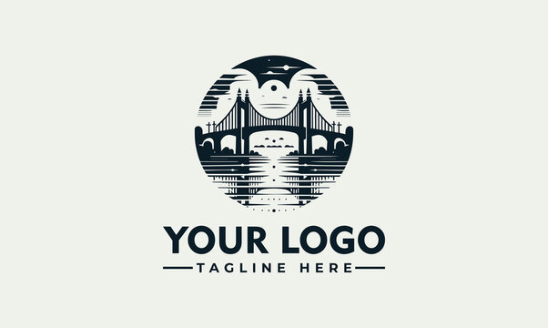 Architectural Bridge Vector Logo Scenic River Crossing Design