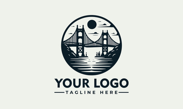 Golden Gate Bridge Silhouette Vector Logo Template for City Landmark Design