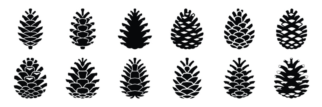 pine cone icon set. silhouette Vector illustration.
