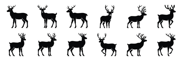 reindeer icon set. silhouette Vector illustration.