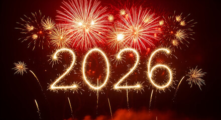 Dazzling 2026 sparkler effect over a vibrant, celebratory night sky, capturing the excitement of a New Year's countdown holiday.