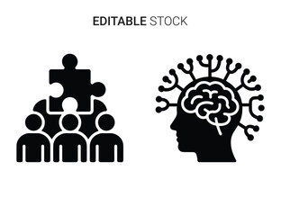 Teamwork, problem-solving, brain ideas, and collaboration concept icon set vector