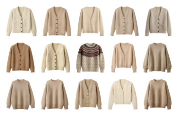 PNG Cozy neutral sweaters collection, element set on transparent background