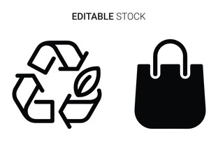 Environmentally conscious shopping and recycling icon set for eco-friendly design