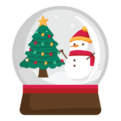 Snow Globe with Christmas Tree and Snowman