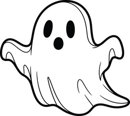 Traditional cartoon vector phantom graphic in a clean, hand-drawn style, perfect for creating children's activities, holiday decorations, and scary-themed merchandise.