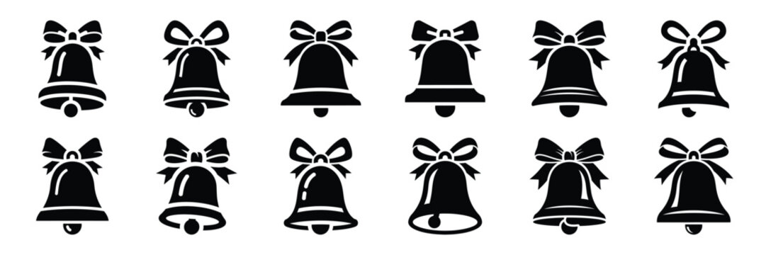 christmas bell ribbon icon set. silhouette Vector illustration.