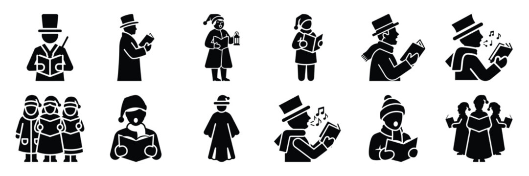 christmas caroler icon set. silhouette Vector illustration.