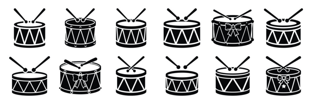 christmas drum icon set. silhouette Vector illustration.