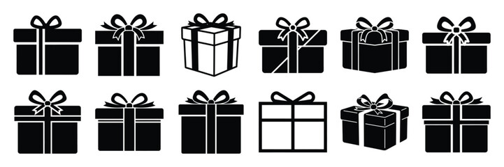 christmas parcel icon set. silhouette Vector illustration.