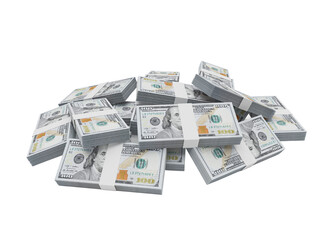 Stack of dollar bills arranged as a pile of money