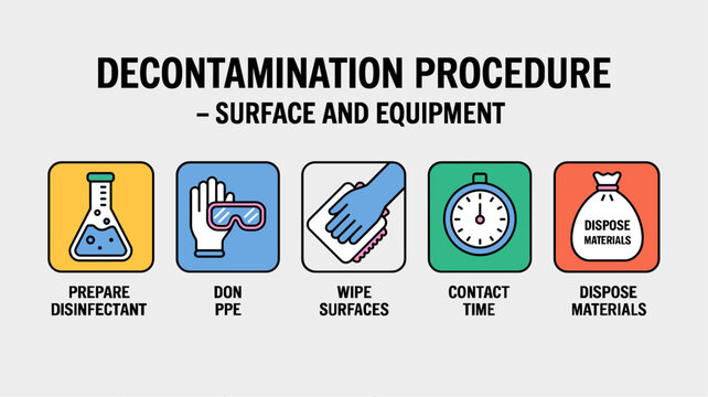 Surface Decontamination Process Infographic – 5 Step Cleaning and Disinfection Workflow